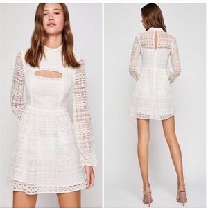 BCBGeneration Peek-A-Boo Long Sleeve Ivory Lace Mock Neck Dress 6 Retail $128